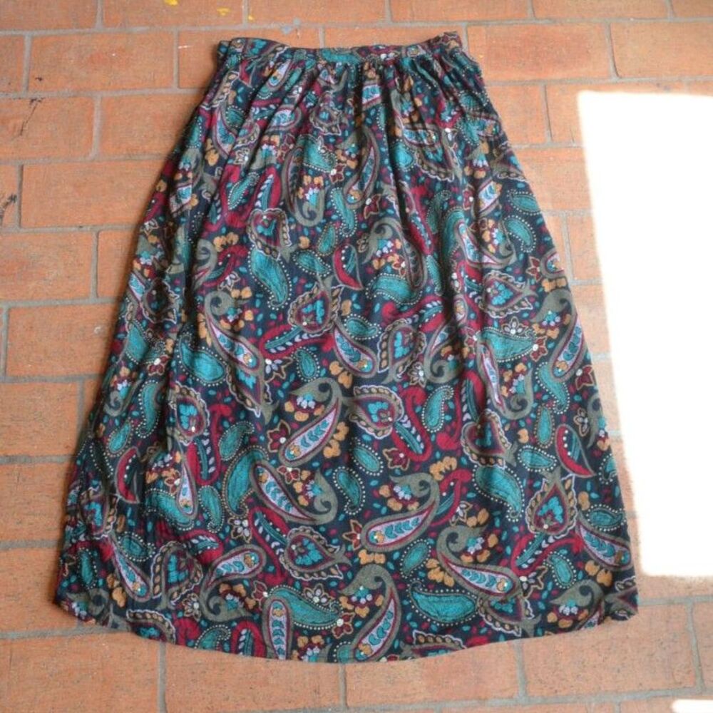 Vintage 80s 90s Porsha by Winer Paisley Midi Skirt Made in USA